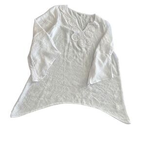 Counterparts Top White Woven Embroidered V Neck tunic blouse size M